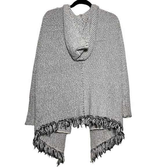 Free People Love Me Tender Cardi Knitted Fringed Hem Hooded Open Front Size L - Picture 3 of 14